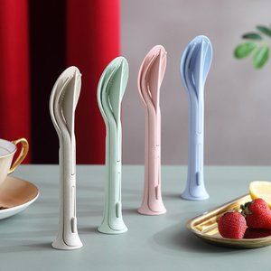Cutlery Portable Travel Plastic Wheat Material Spoon Fork And Knife Set